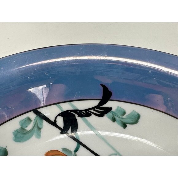 NORITAKE MORIMURA TWO HANDLED SERVING BOWL Floral Art Deco Blue Luster Ware - Picture 15 of 15